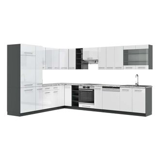 Vicco Cocina Esquinera Fame-line, Blanco Brillo/antracita, 347 X 257 Cm, Et M&aacute;rmol