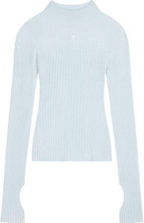 Courrèges logo-embroidered cotton-blend jumper - women - Cotton/Wool - M - Blue