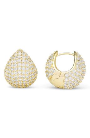 Melinda Maria Norah Pav&eacute; Teardrop Huggie Hoop Earrings in Gold-White at Nordstrom