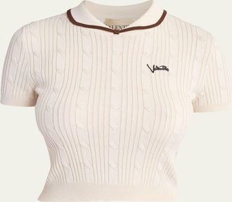 Valentino Garavani Cable Knit Crop Polo Sweater