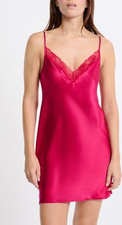 Etam Milky Lace Trim Silk Chemise in Petunia at Nordstrom, Size X-Small