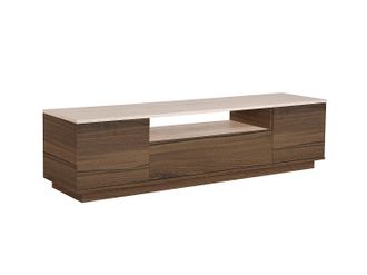 Vente-Unique Mueble de TV con 3 puertas y 1 estante - Marr&oacute;n natural oscuro y efecto travertino beige - LOTULA
