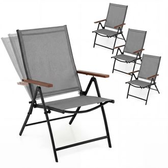 Costway Costway 4PCS Folding Patio Chairs Garden Dining Chairs w/5-Position Backrests in Grey