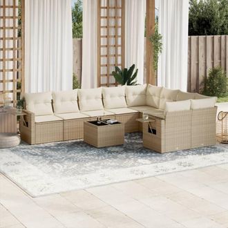 vidaXL Juego De Sof&aacute;s Jard&iacute;n Con Cojines Beige 10 Pzas Rat&aacute;n Sint&eacute;tico Vidaxl