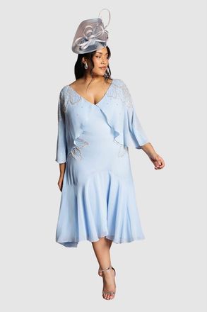 Coast Plus Cape Sleeve Midi Dress in Powder Blue at Nordstrom, Size 14