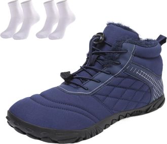 Generic Waterproof Snow Boots for Women | Non-Slip Fur Lined Mid Calf Sneakers | Lightweight Ankle Booties for Cold Weather Hiking(Blue 2,12.5 Women/11.5 Men)