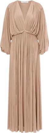 Philosophy di Lorenzo Serafini Lange Maxi-jurk met V-hals - Dames - Maxi kleedjes - Beige - XS - Kleedjes