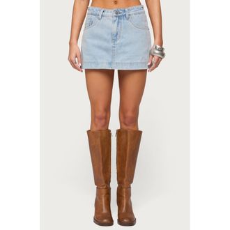 Edikted Shanice Low Rise Denim Miniskort in Light-Blue at Nordstrom, Size X-Large