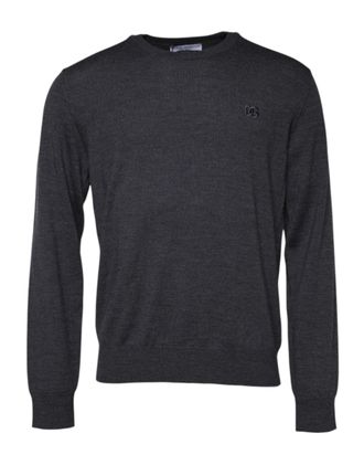 Dolce & Gabbana Mens Virgin Wool Logo Sweater Gray