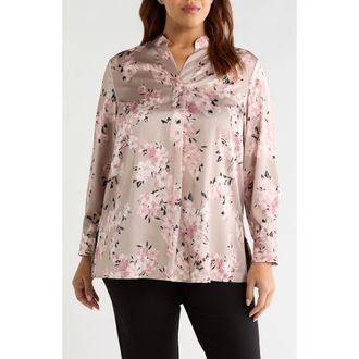Anne Klein Floral Print Popover Top in Porcini Multi at Nordstrom Rack, Size 0 X