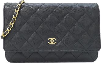 Chanel Black Bordeaux Grained Calfskin Chain/Shoulder Wallet (Pre-Owned)