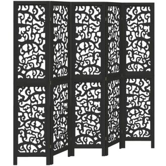 vidaXL Vidaxl - Biombo Separador De 5 Paneles Madera Maciza Paulownia Negro