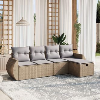 vidaXL Juego De Sof&aacute;s Jard&iacute;n Con Cojines Beige Mezcla 5 Pzas Rat&aacute;n Pe Vidaxl