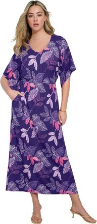 Roaman's Plus Size Stretch Knit Dolman Sleeve Maxi Dress in Midnight Violet Palm Leaves at Nordstrom, Size 36