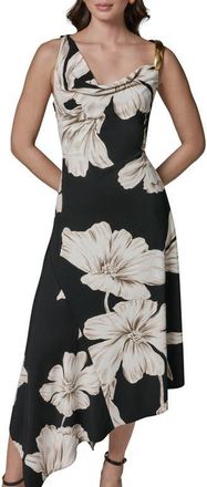 DKNY Floral Asymmetric Midi Dress in Black Multi at Nordstrom, Size 12