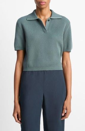 Vince Rib Silk & Cotton Polo in Teal Stone at Nordstrom Rack, Size Small