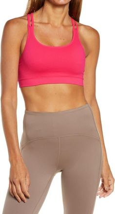 Zella Seamless Strappy Sports Bra in Pink Atomic at Nordstrom, Size Small