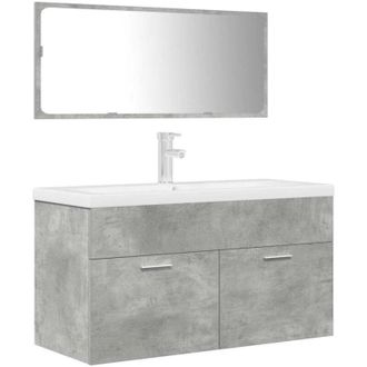 vidaXL Set Muebles De Ba&ntilde;o 2 Piezas Madera Contrachapada Gris Hormig&oacute;n