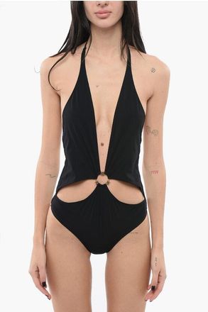 Celine Cut-Out One-Piece Swimsuit With Gold-Effect Details size 44