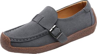 Generic British Gentlemen Style Suede Fleece Loafer Business Daily Leisure Slip On Women Casual Comfort Walking Shoe (Grey, 4.5)