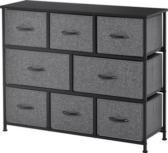 STILVORA Comoda Con 8 Cajones De Tela, Armario De Almacenamiento, C&oacute;moda Con Asas, Estructura De Metal, Dise&ntilde;o Moderno Para Dormitorio, Sala De Estar, Gris Osc