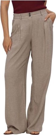 Moss Copenhagen Viana Ginia Pleat Pants - Dames - Wijde Broeken - Beige - XL - Linnen - Broeken