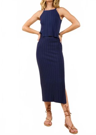 Sadie & Sage No Bad Days Ribbed Midi Skirt In Navy
