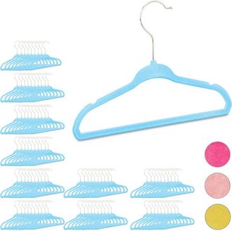 Relaxdays Set De 100 Perchas Para Ni&ntilde;os, Pl&aacute;stico, Terciopelo, Suave, Azul, 18 X 28 X 0,5 Cm