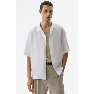 H&M Relaxed Fit Linen Resort Shirt in White at Nordstrom, Size Xx-Large