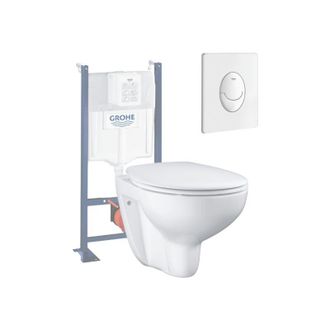 GROHE Pack Inodoro Suspendido Sin Borde Bau Ceramic + Asiento + Placa Blanca + Estructura - Grohe