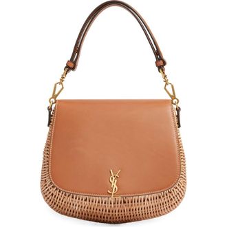 Saint Laurent Voltaire Raffia & Leather Top Handle Bag in Naturel/Brick at Nordstrom