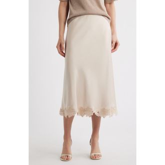 Kobi Halperin Brooks Lace Detail Satin Slip Skirt in Antique at Nordstrom, Size Xx-Large