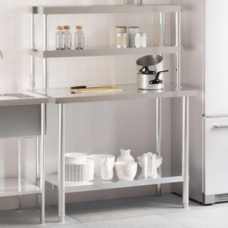 vidaXL Vidaxl - Mesa De Trabajo Para Cocina Con Estante Acero Inox 110x55x150cm