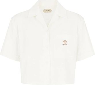 Versace Overhemden, Dames, Wit, M, Katoen, Kanten katoenen poplin blouse
