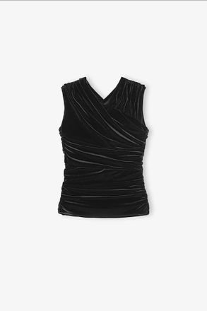 Ganni Black Velvet Ruched Top - Size 10/12