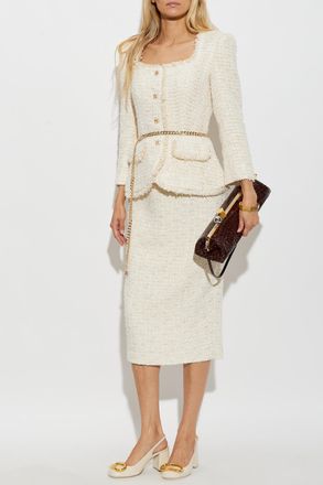 Self Portrait Boucle Dress With Chain, Womens, Cream