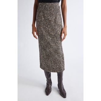St. John Tweed Midi Pencil Skirt in Black Ecru Multi at Nordstrom, Size 10