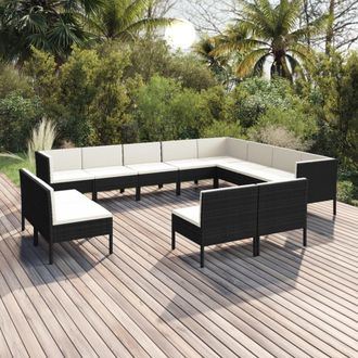 vidaXL Set De Muebles De Jard&iacute;n 12 Pzas Cojines Rat&aacute;n Sint&eacute;tico Negro Vidaxl