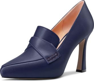 Castamere Women High Stiletto Platform Heel Pointed Toe Slip-on Pumps Court Shoe Wedding Office Dress 10 CM Heels Navy Blue 8.5 UK