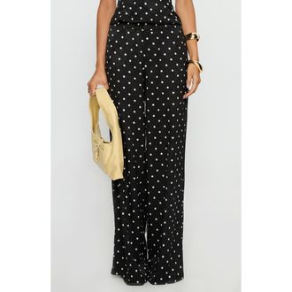 Princess Polly Powdered Sugar Polka Dot Strapless Top & Wide Leg Pants Set in Black Polka at Nordstrom, Size 2