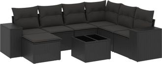 vidaXL Set De Sof&aacute;s De Jard&iacute;n 8 Piezas Y Cojines Rat&aacute;n Sint&eacute;tico Negro Vidaxl