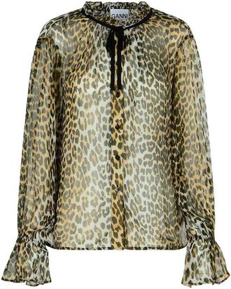 Ganni Leopard Print Viscose Shirt