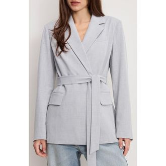 Good American Essential Belted Suit Blazer in Crosshatch Grey at Nordstrom, Size 5X-Large