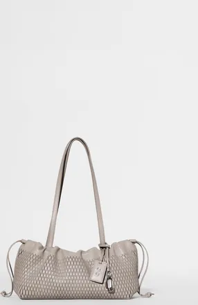 Alo Leather Mesh Mini Unwind Cinch Bag in Warm Gravel Leather Mesh