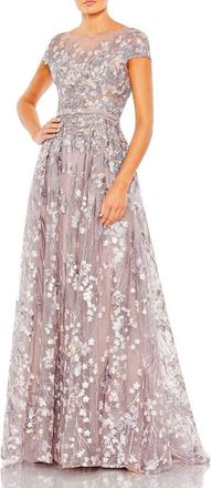 Mac Duggal Embellished Floral Cap Sleeve A Line Gown in Lilac at Nordstrom, Size 24