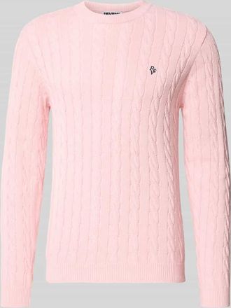 Review Strickpullover mit Zopfmuster und Logo-Stitching in Fuchsia, Gr&ouml;&szlig;e XXL