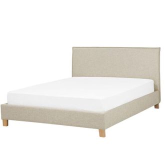 Beliani Modern Minimalist Linen Fabric EU King Size Bed Frame 5ft3 Beige Sennez