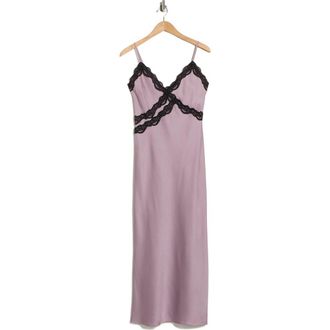Leith Lace Trim Satin Maxi Dress in Purple at Nordstrom Rack, Size X-Large