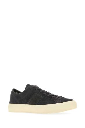 Tom Ford Mens Blue Suede Cambridge Sneakers Anthracitecream