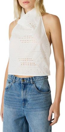 Steve Madden Lou Eyelet Embroidered Halter Top in Birch White at Nordstrom, Size Medium